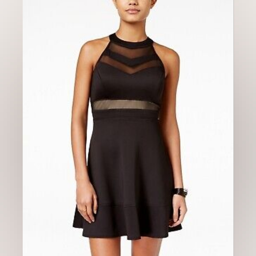 Emerald Sundae Black Chevron High-Neck Mesh Dress Size S